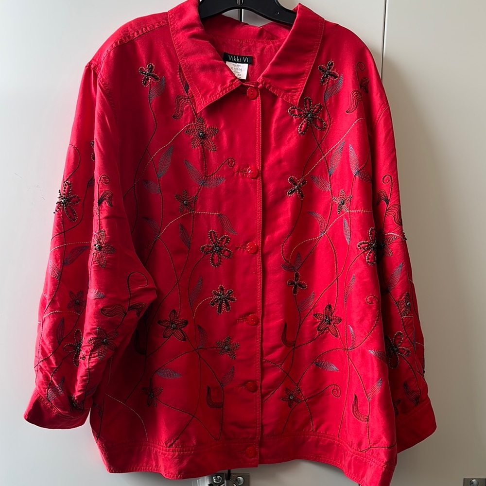 Vikki Vi Red Floral Embroidered Jacket